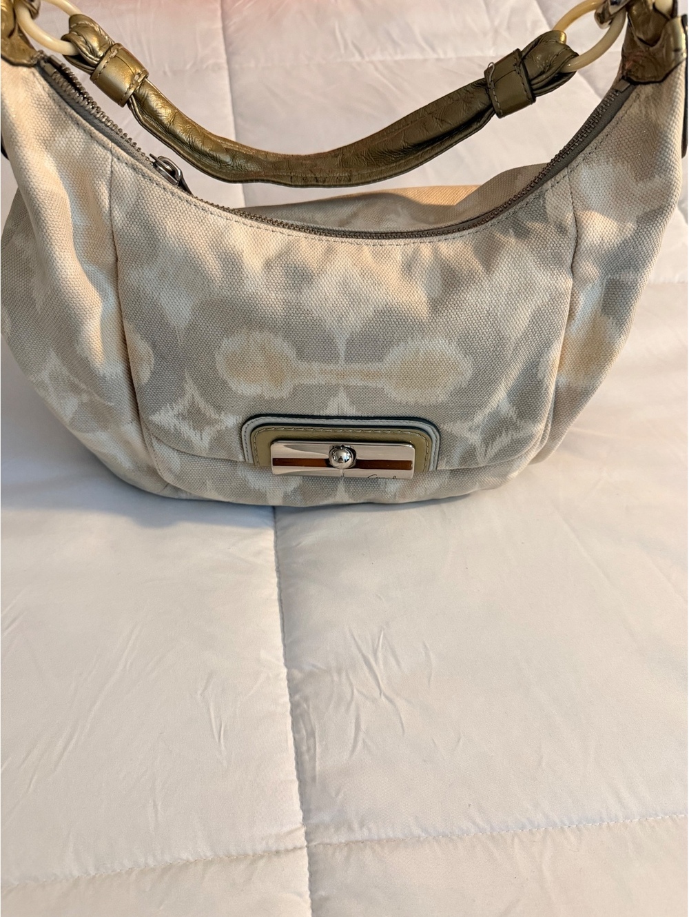 Coach Signature Canvas Hobo Shoulder Bag with Leather Trim